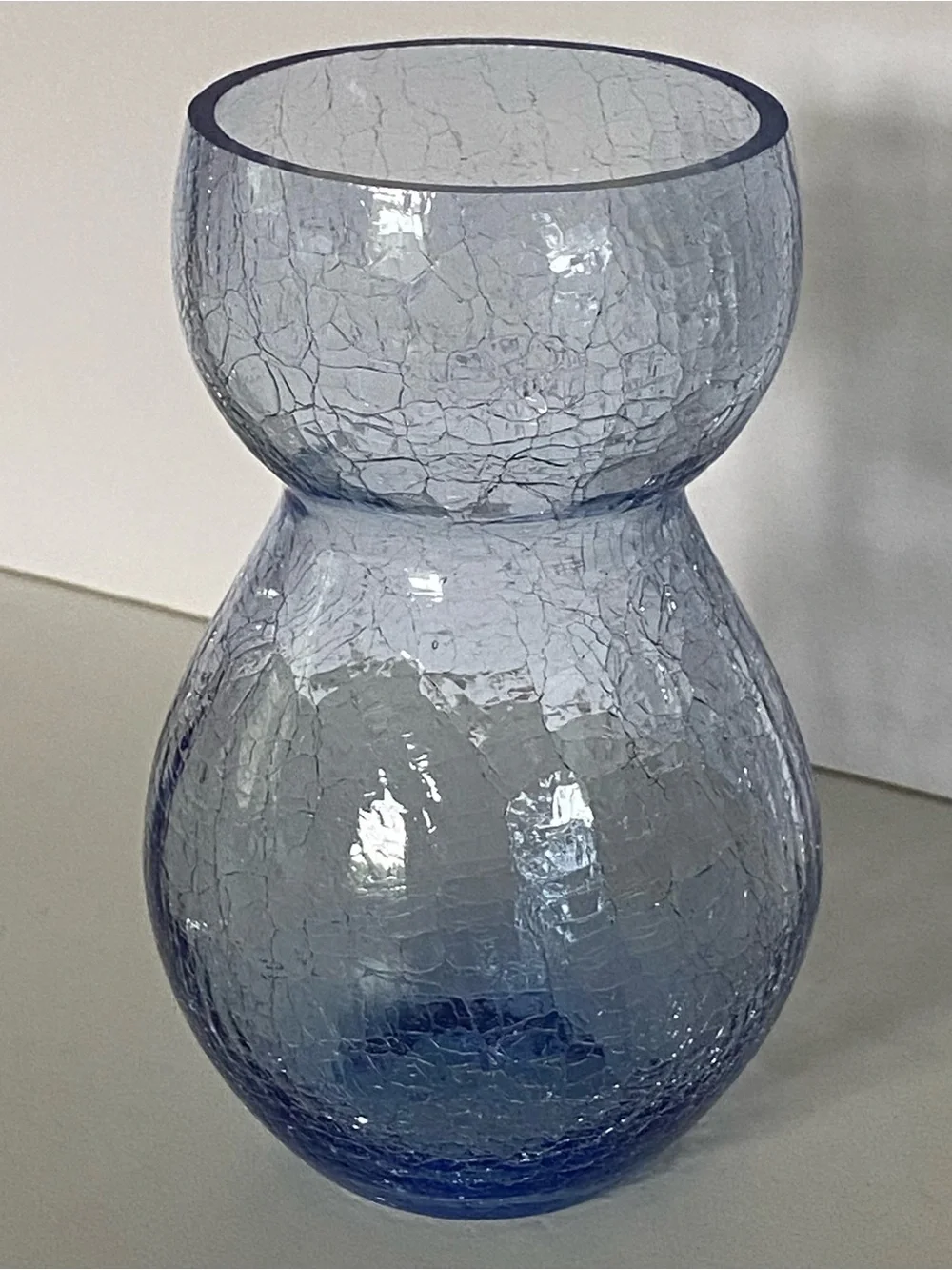 Vintage Ice Blue Crackle Glass Bulb Forcing Vase 5.5” MCM Hyacinth Tulip EUC